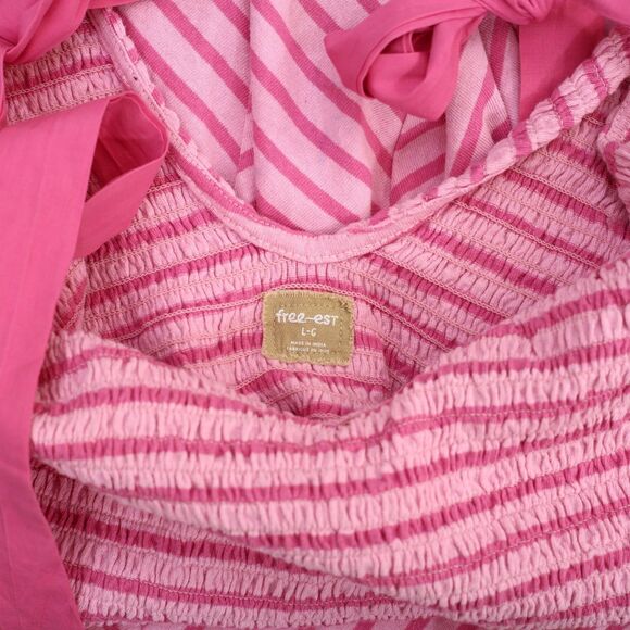 Free People Free-Est Cecelia Midi Dress Striped Printed Smocked Cotton L 286334 - Picture 8 of 8